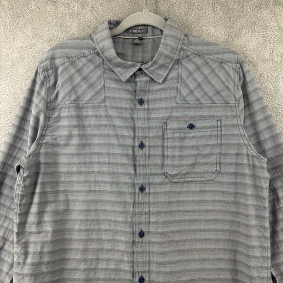 Toad&Co Shirt Mens M Gray Striped LS Button Front Collared Pockets Outdoor Light - Picture 3 of 13
